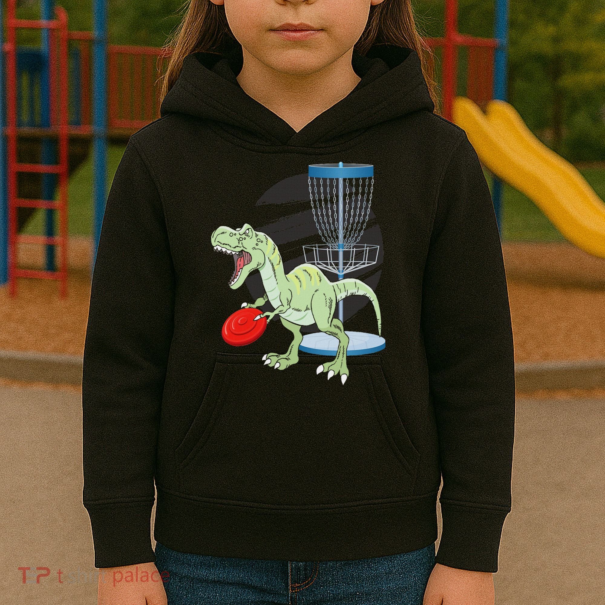 T Rex Frisbee Dinosaur Recreational Tosser Dino Disc Golf Kids Hoodie