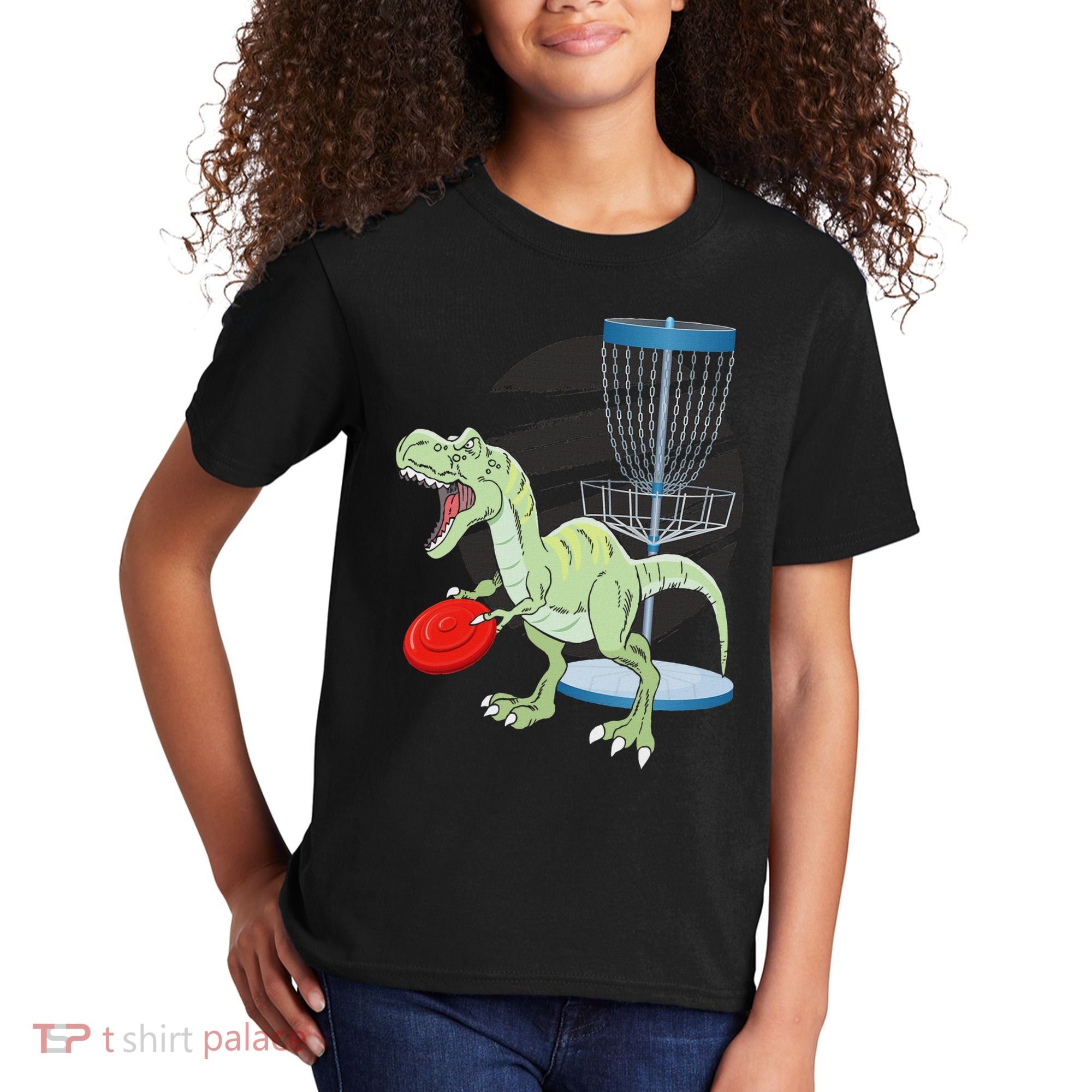 T Rex Frisbee Dinosaur Recreational Tosser Dino Disc Golf Kids T-Shirt