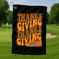 Thanksgiving Retro Groovy Holiday Cute Golf Towel thumb 1