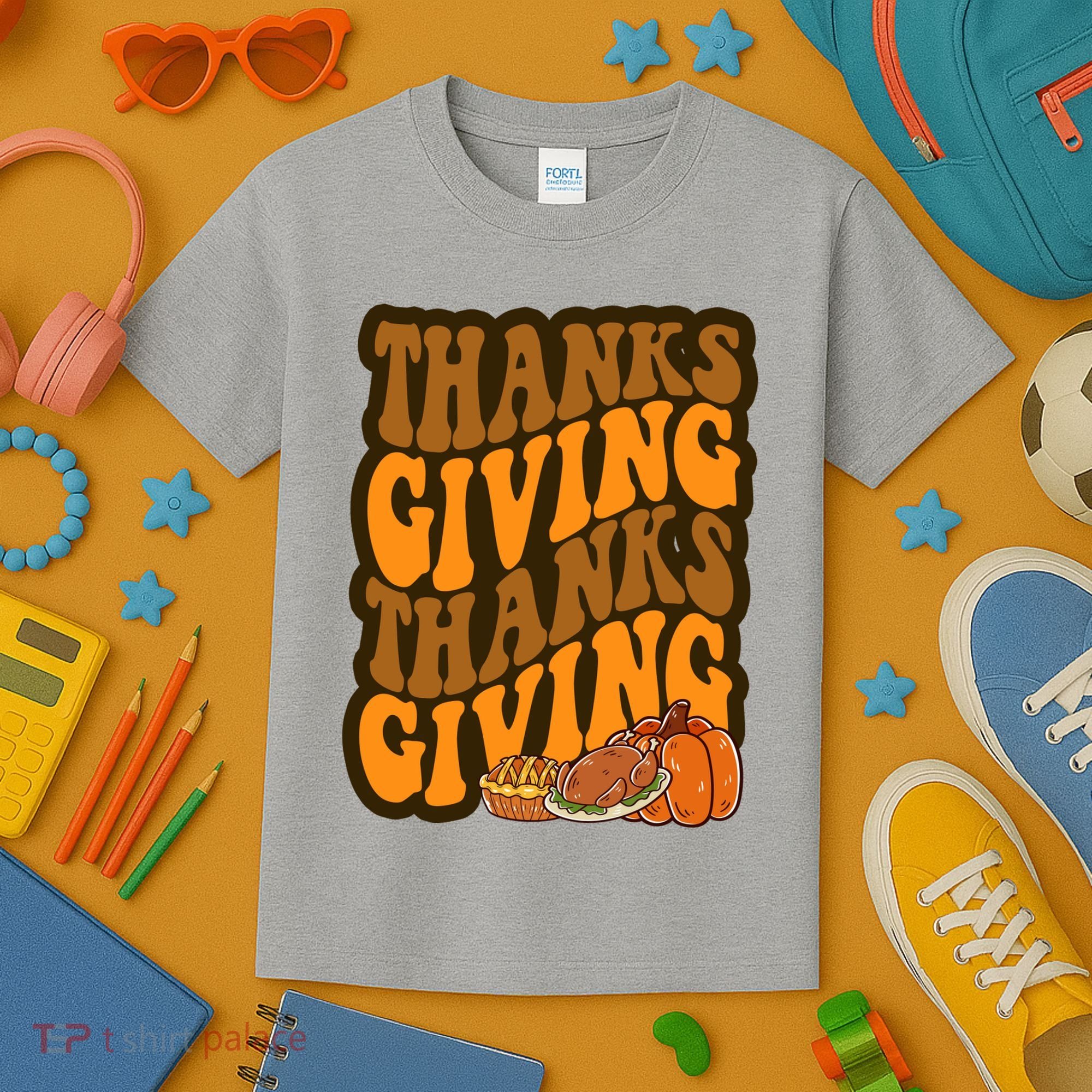 Thanksgiving Retro Groovy Holiday Cute Kids T-Shirt