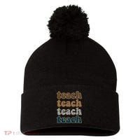 Teach Retro Gift For Teacher Pom Pom 12in Knit Beanie thumb 0