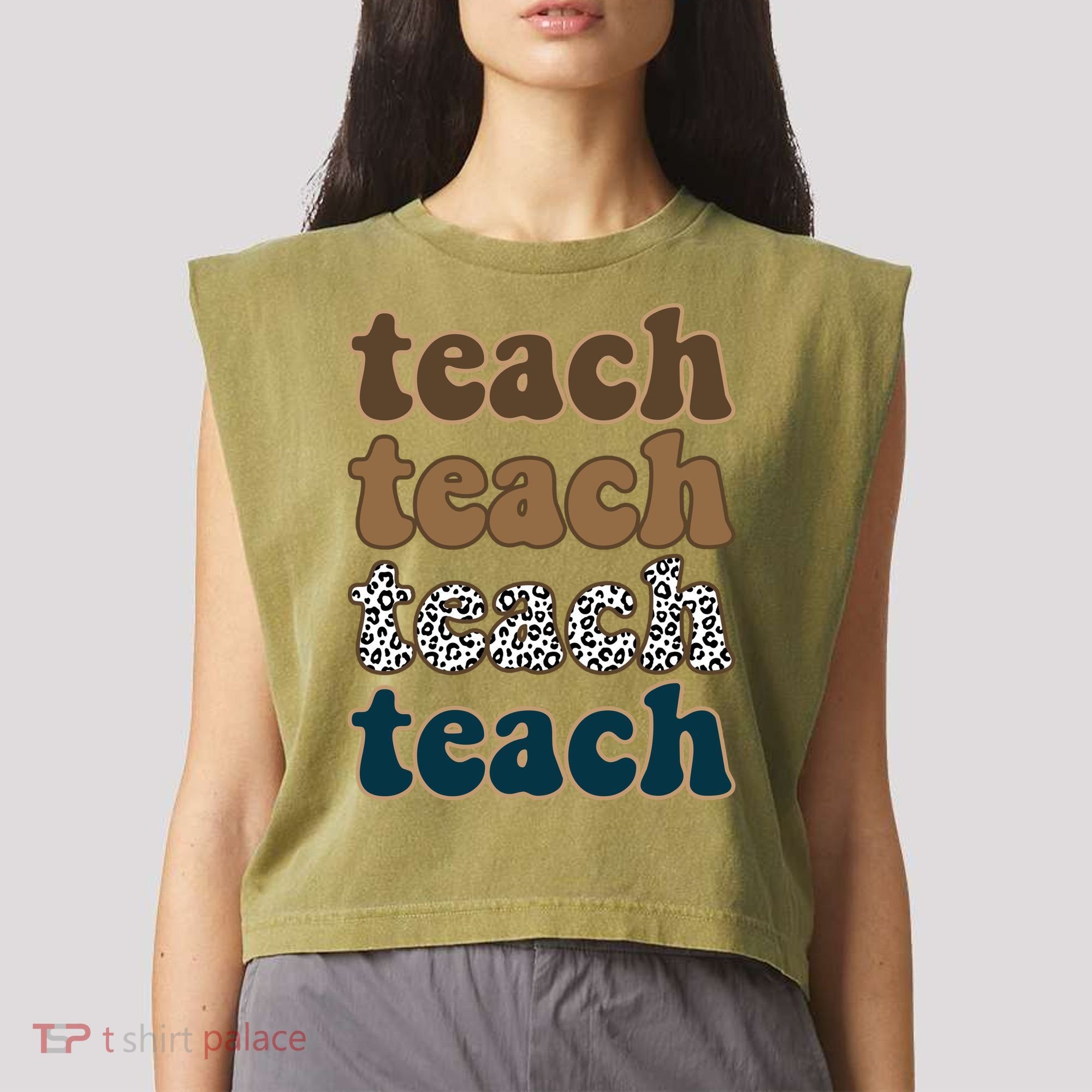 Teach Retro Gift For Teacher Garment-Dyed Women's Muscle Tee
