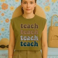 Teach Retro Gift For Teacher Garment-Dyed Women's Muscle Tee thumb 4