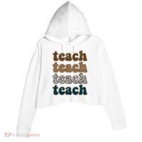 Teach Retro Gift For Teacher Crop Fleece Hoodie thumb 0