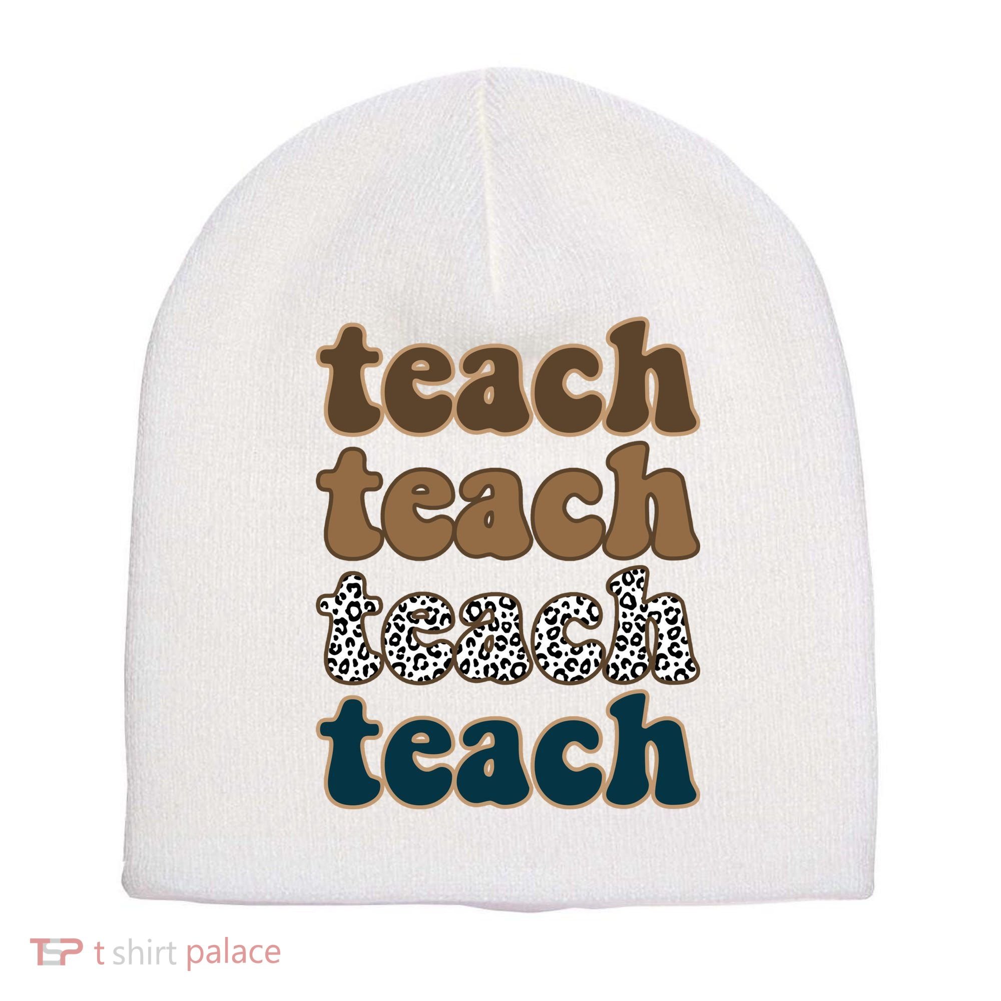 Teach Retro Gift For Teacher Short Acrylic Beanie