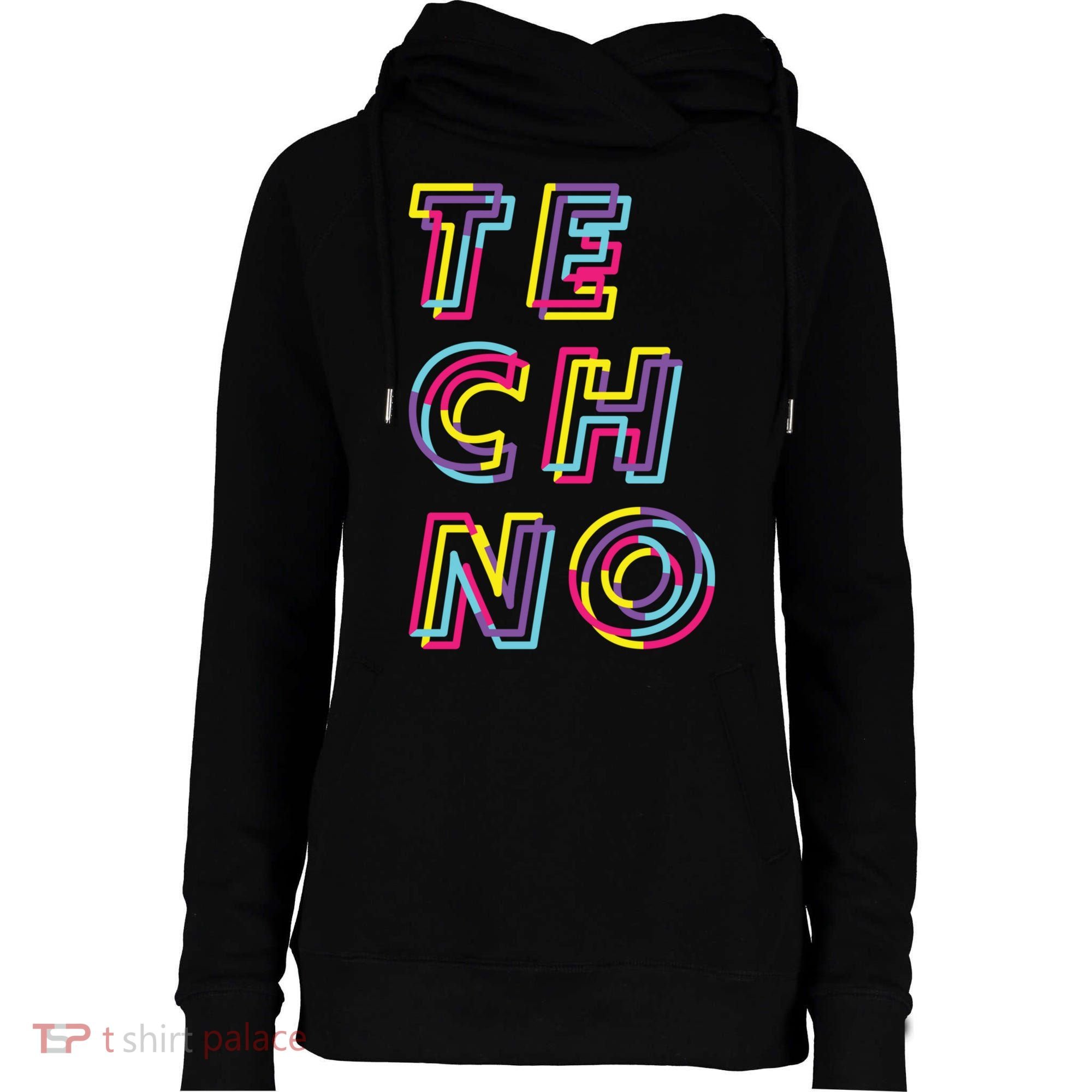 Techno Rave Gabber Gift Dj Edm Clubbing Raver Gift Womens Funnel Neck Pullover Hood