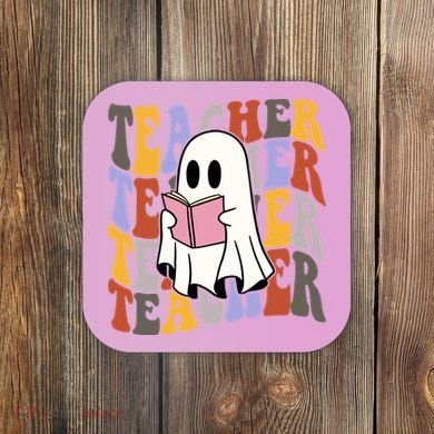 Teacher Retro Halloween Ghost Coaster