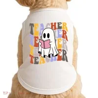 Teacher Retro Halloween Ghost Doggie Tank thumb 0