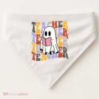 Teacher Retro Halloween Ghost USA-Made Doggie Bandana thumb 0