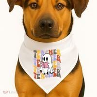 Teacher Retro Halloween Ghost USA-Made Doggie Bandana thumb 1