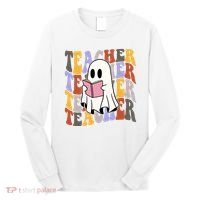 Teacher Retro Halloween Ghost Long Sleeve Shirt thumb 0