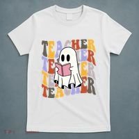 Teacher Retro Halloween Ghost T-Shirt thumb 5