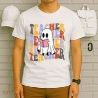 Teacher Retro Halloween Ghost T-Shirt thumb 6