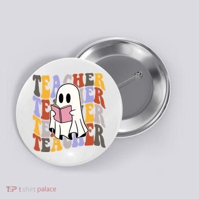 Teacher Retro Halloween Ghost Button