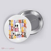 Teacher Retro Halloween Ghost Button thumb 0