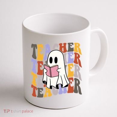 Teacher Retro Halloween Ghost Coffee Mug back