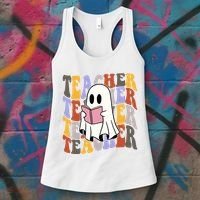 Teacher Retro Halloween Ghost Women's Tank Top thumb 3