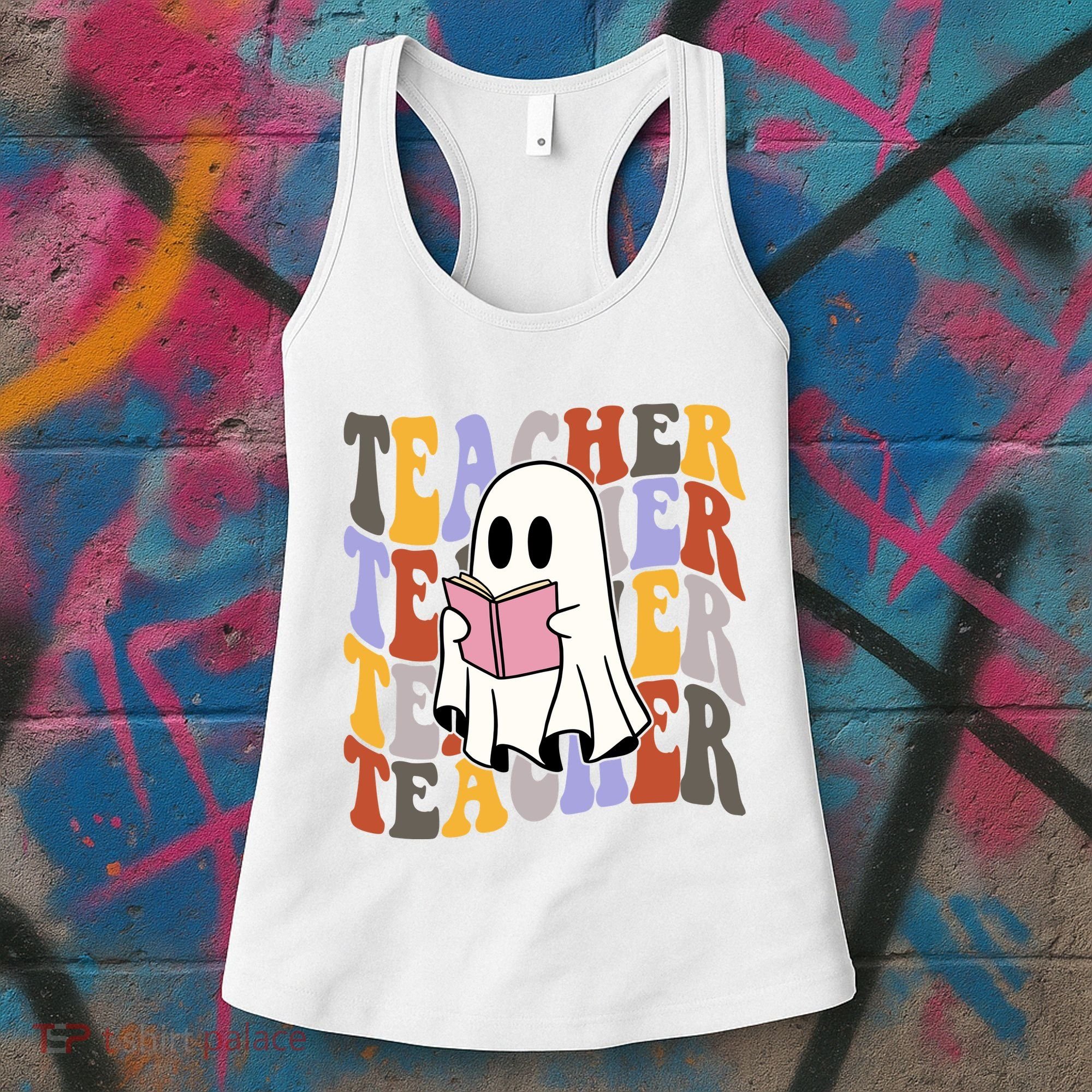 Teacher Retro Halloween Ghost Women's Tank Top