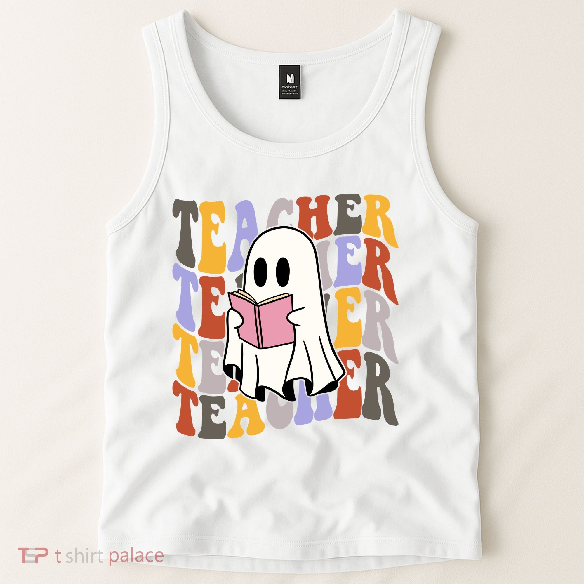 Teacher Retro Halloween Ghost Tank Top