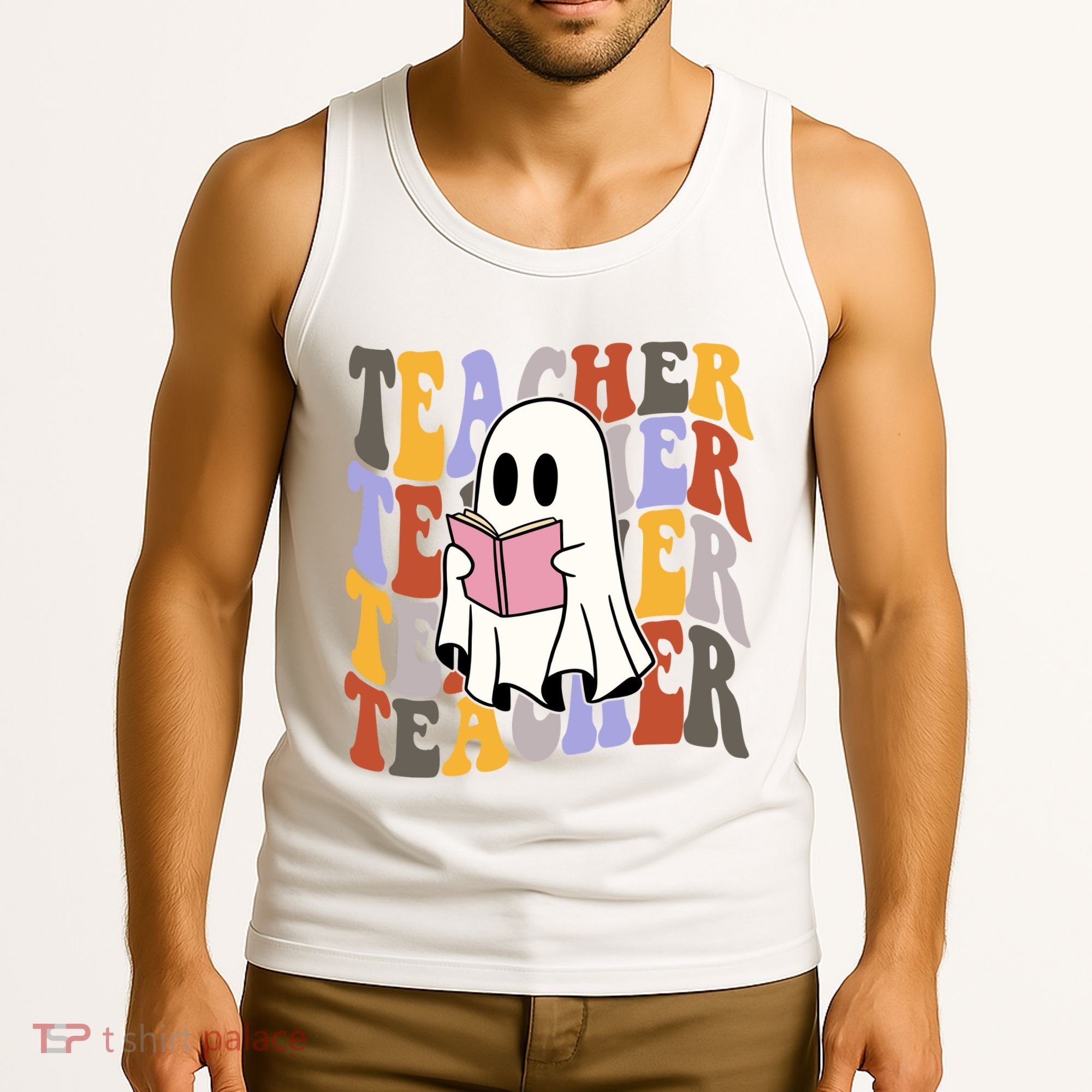Teacher Retro Halloween Ghost Tank Top