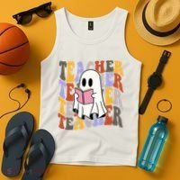 Teacher Retro Halloween Ghost Tank Top thumb 4