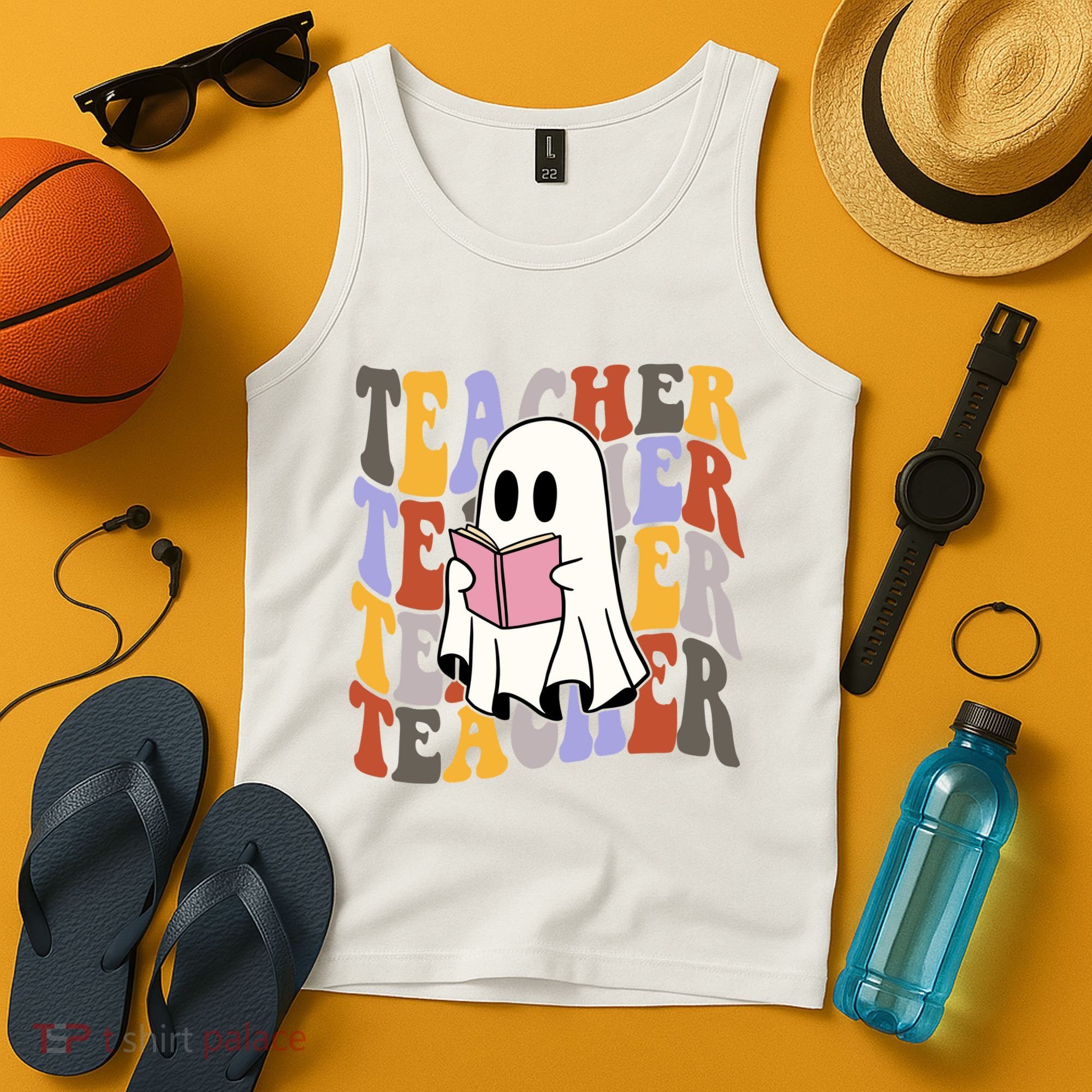 Teacher Retro Halloween Ghost Tank Top