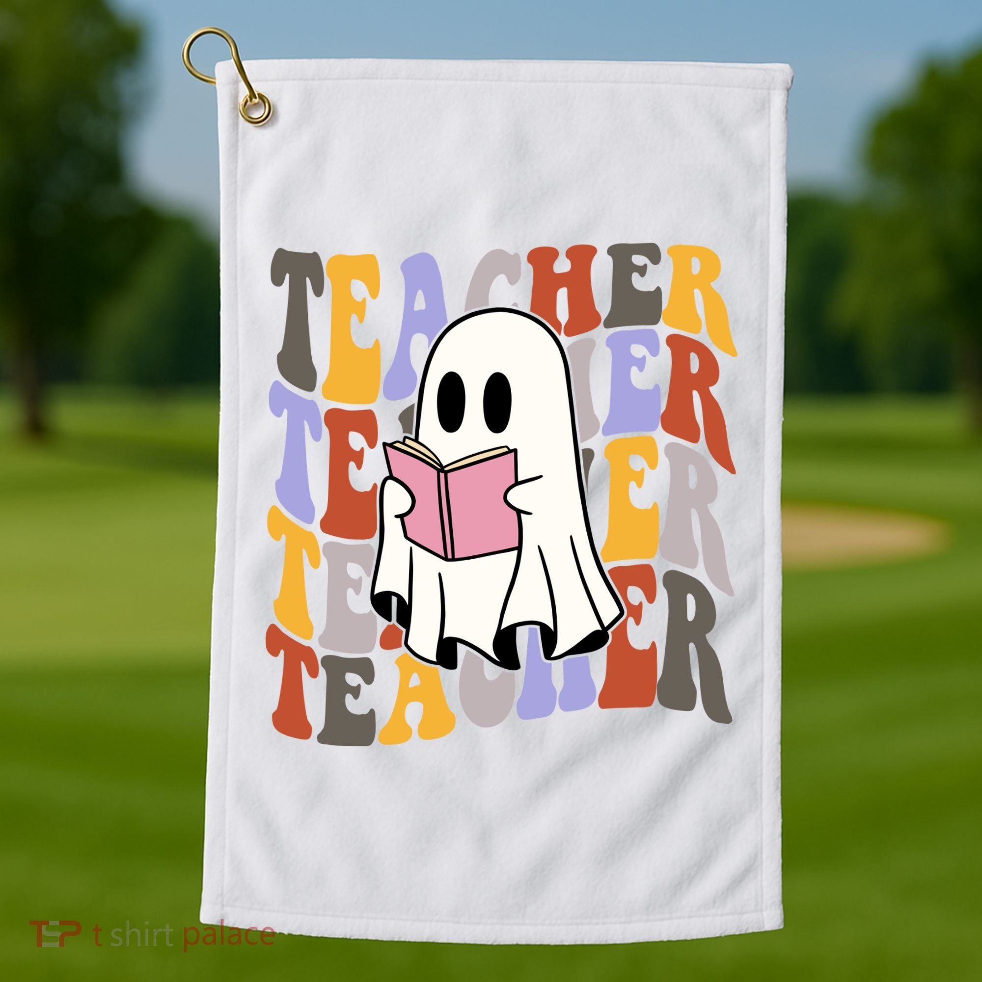 Teacher Retro Halloween Ghost Golf Towel