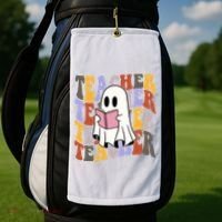 Teacher Retro Halloween Ghost Golf Towel thumb 2