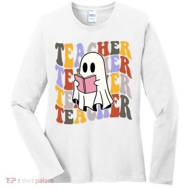 Teacher Retro Halloween Ghost Women's Long Sleeve Shirt
