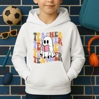 Teacher Retro Halloween Ghost Kids Hoodie thumb 2