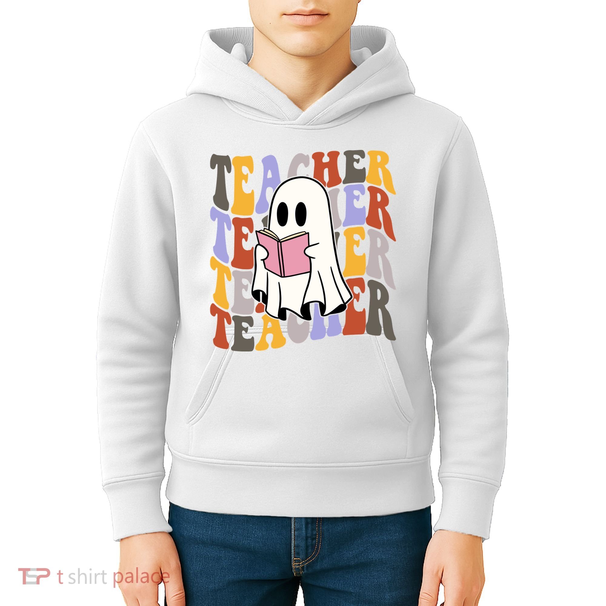 Teacher Retro Halloween Ghost Kids Hoodie