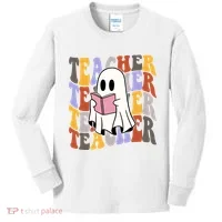 Teacher Retro Halloween Ghost Kids Long Sleeve Shirt thumb 0