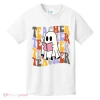 Teacher Retro Halloween Ghost Kids T-Shirt thumb 0
