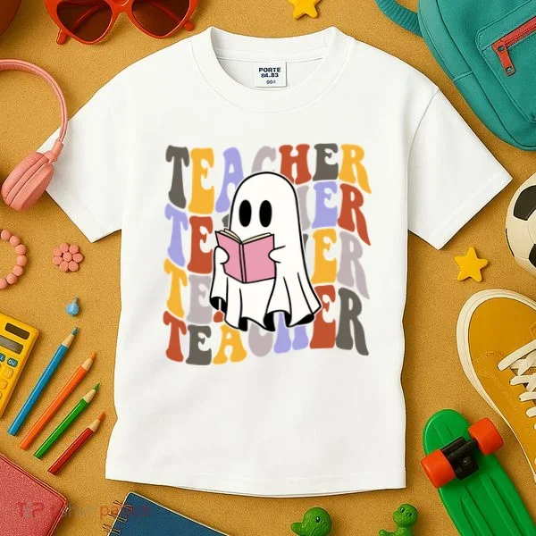 Teacher Retro Halloween Ghost Kids T-Shirt