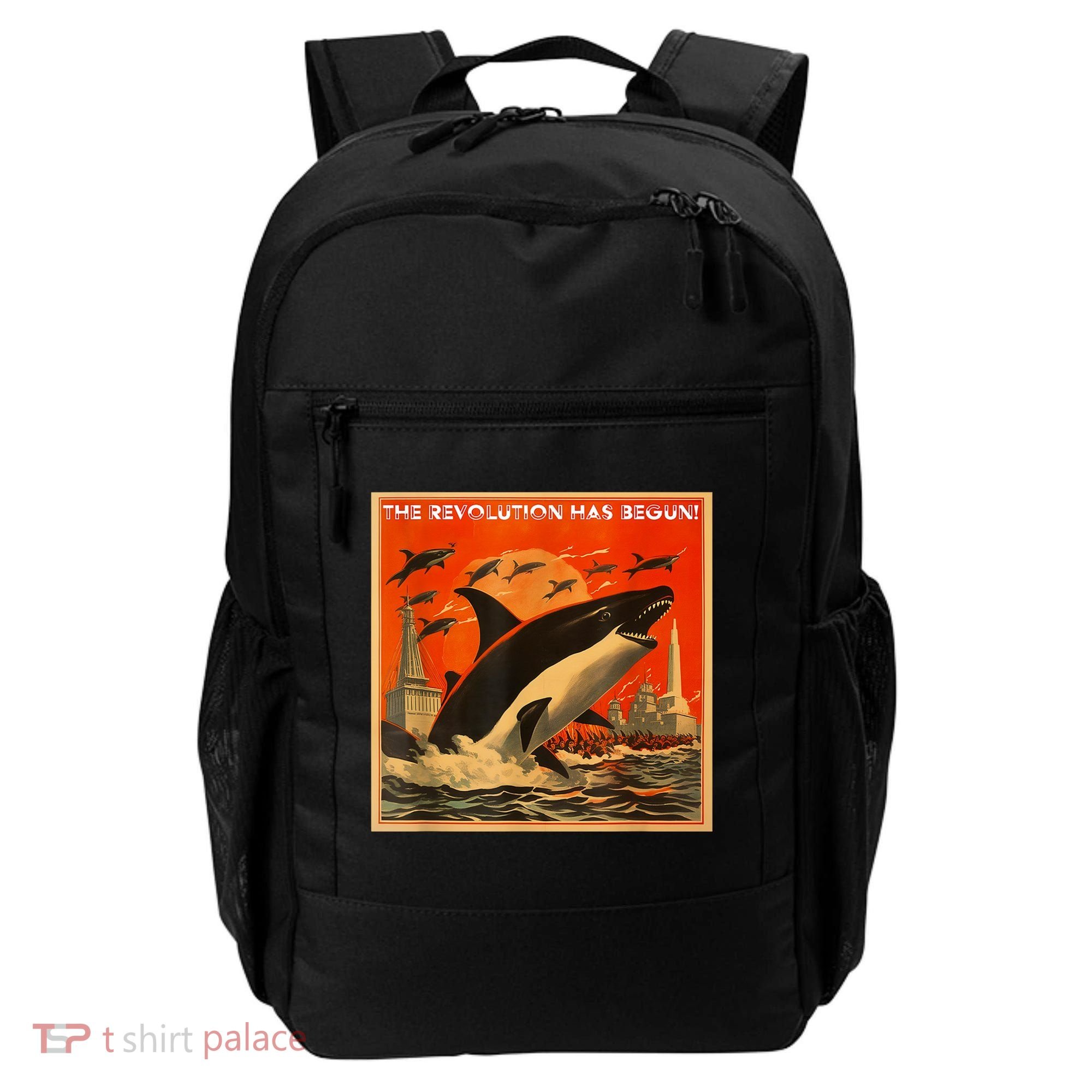 The Revolution Has Begin White Gladis Orcas Eat The Rich Backpack