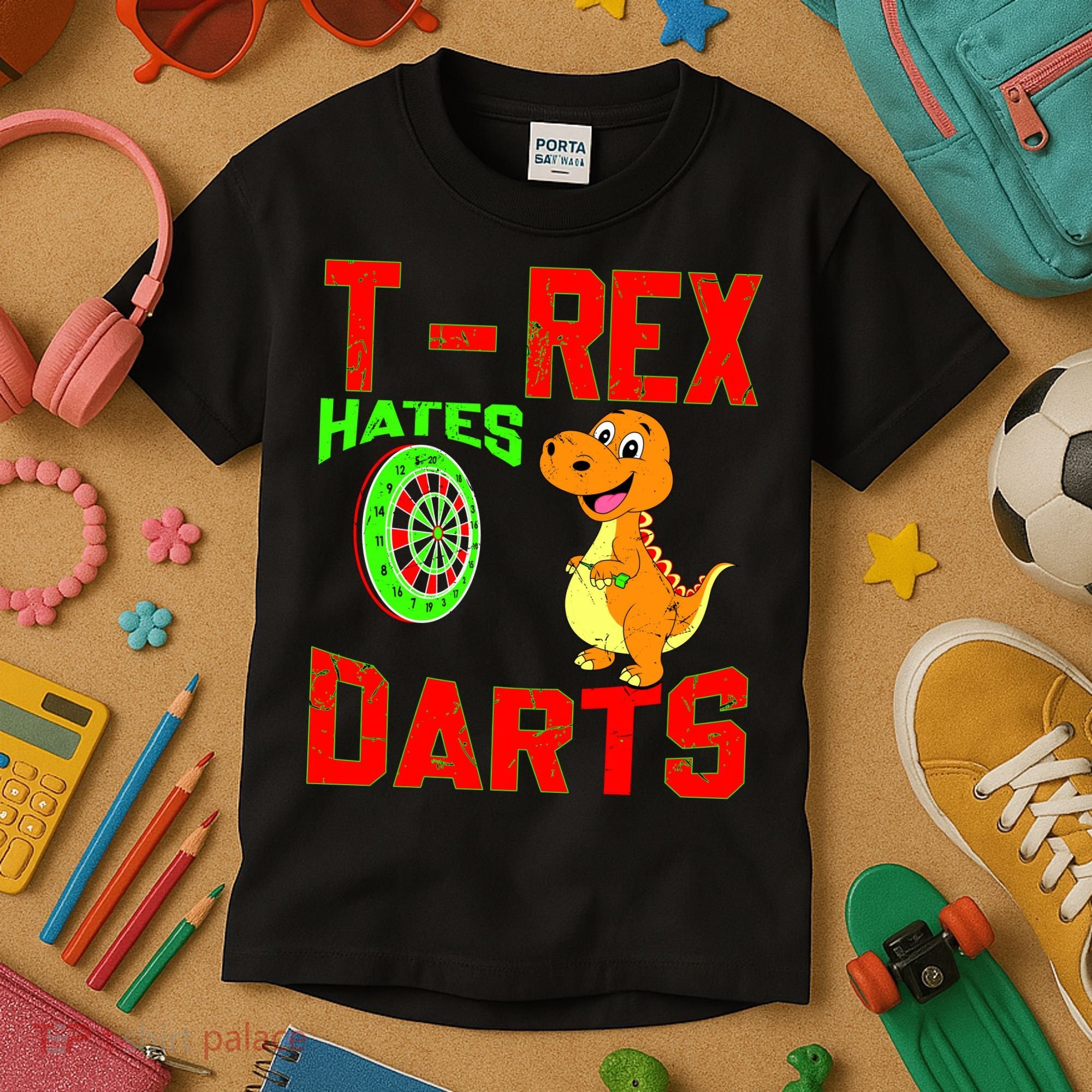 T Rex Hates Darts Kids T-Shirt