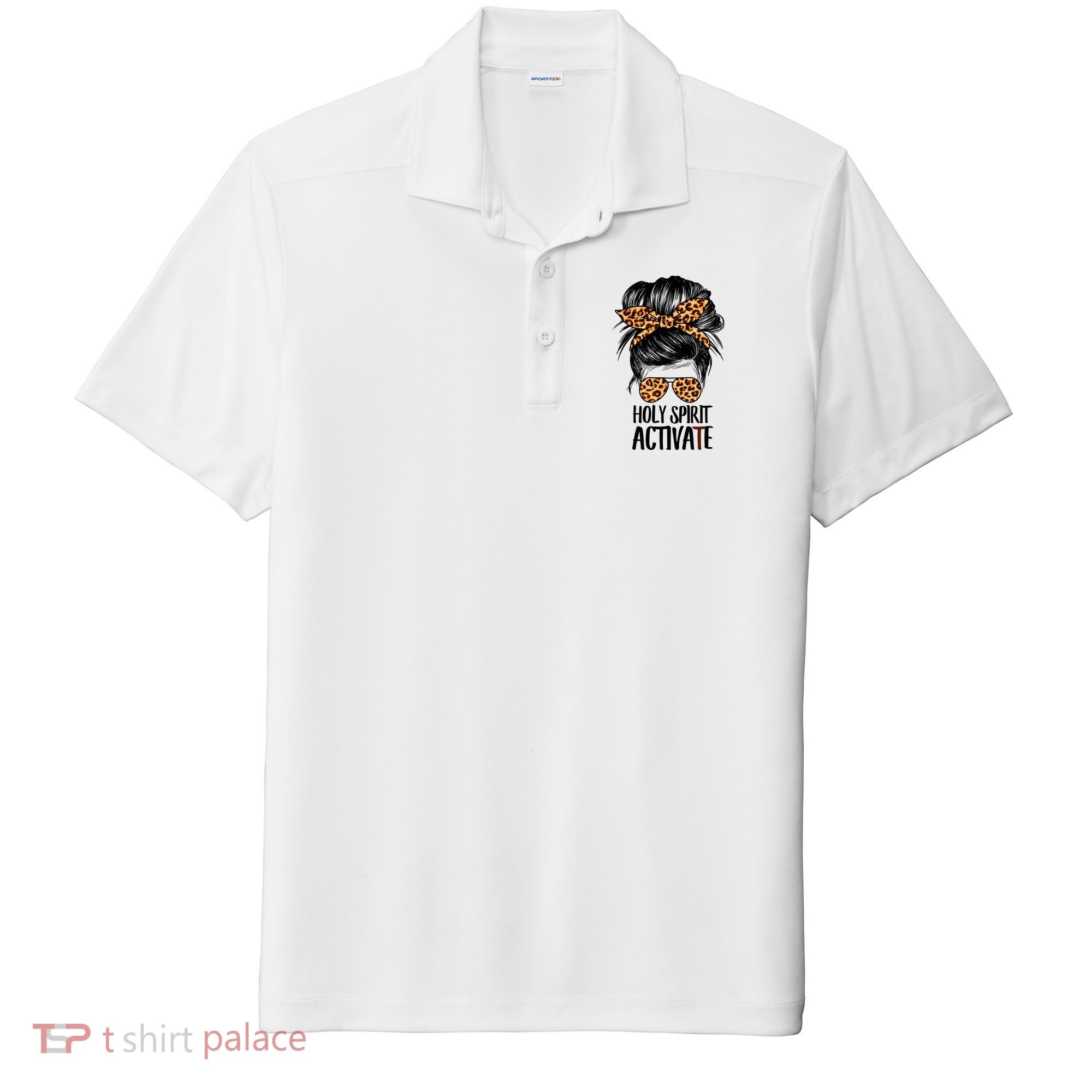 Trendy Religious Holy Spirit Cool Mom Life Leopard Print Sport-Tek Posi-UV Pro Polo