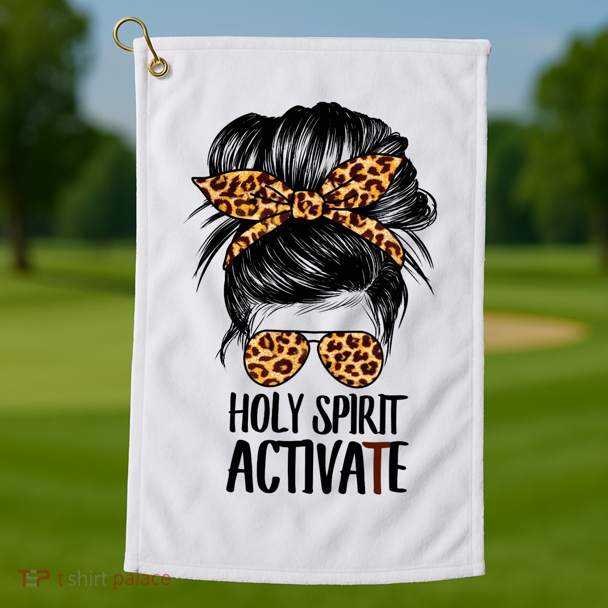 Trendy Religious Holy Spirit Cool Mom Life Leopard Print Golf Towel