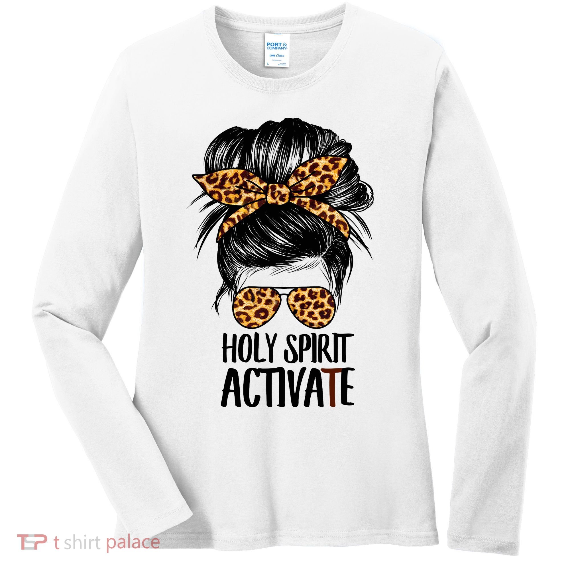 Trendy Religious Holy Spirit Cool Mom Life Leopard Print Women's Long Sleeve Shirt