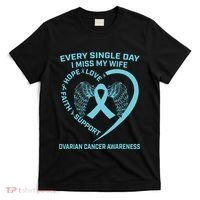 Teal Ribbon In Memory Of My Wife Ovarian Cancer Awareness T-Shirt thumb 0