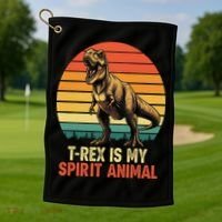 T Rex Is My Spirit Animal Funny Dinosaur Fan Retro Golf Towel thumb 1