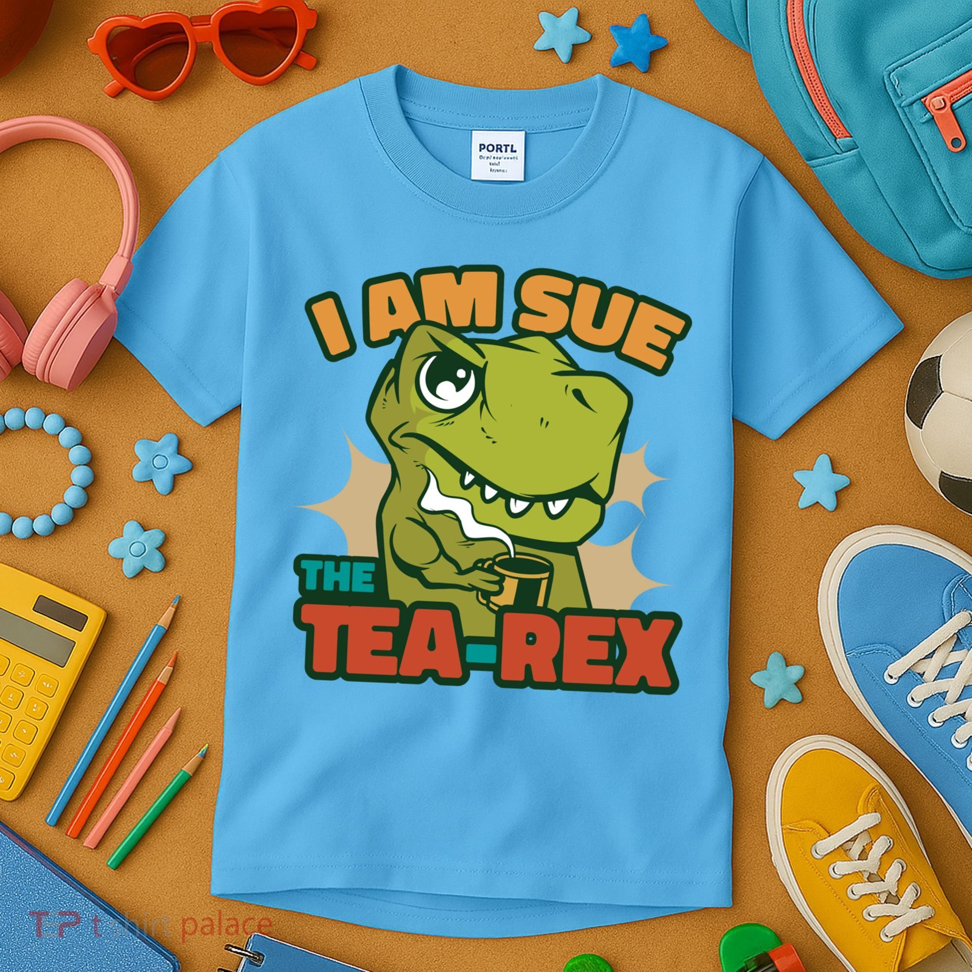 T Rex I Am Sue The Teafunny Giftrex Funny Trex Dinosaur Ing Tea Gift Kids T-Shirt