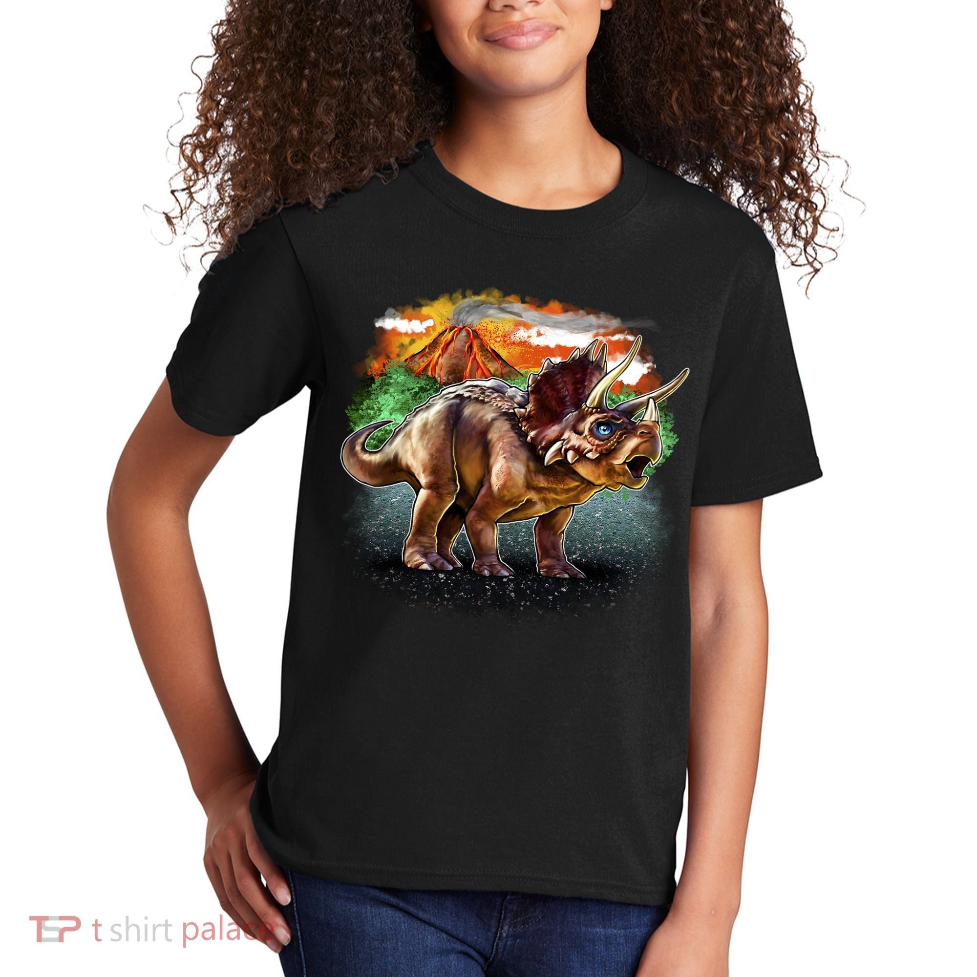 Triceratops Volcano Kids T-Shirt