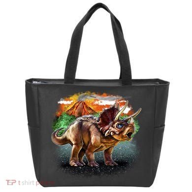 Triceratops Volcano Tote Bag