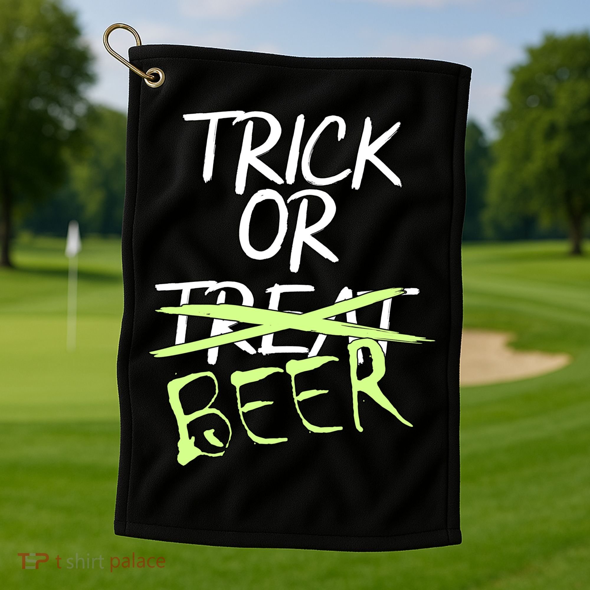 Trick or Beer Funny Halloween Party Golf Towel