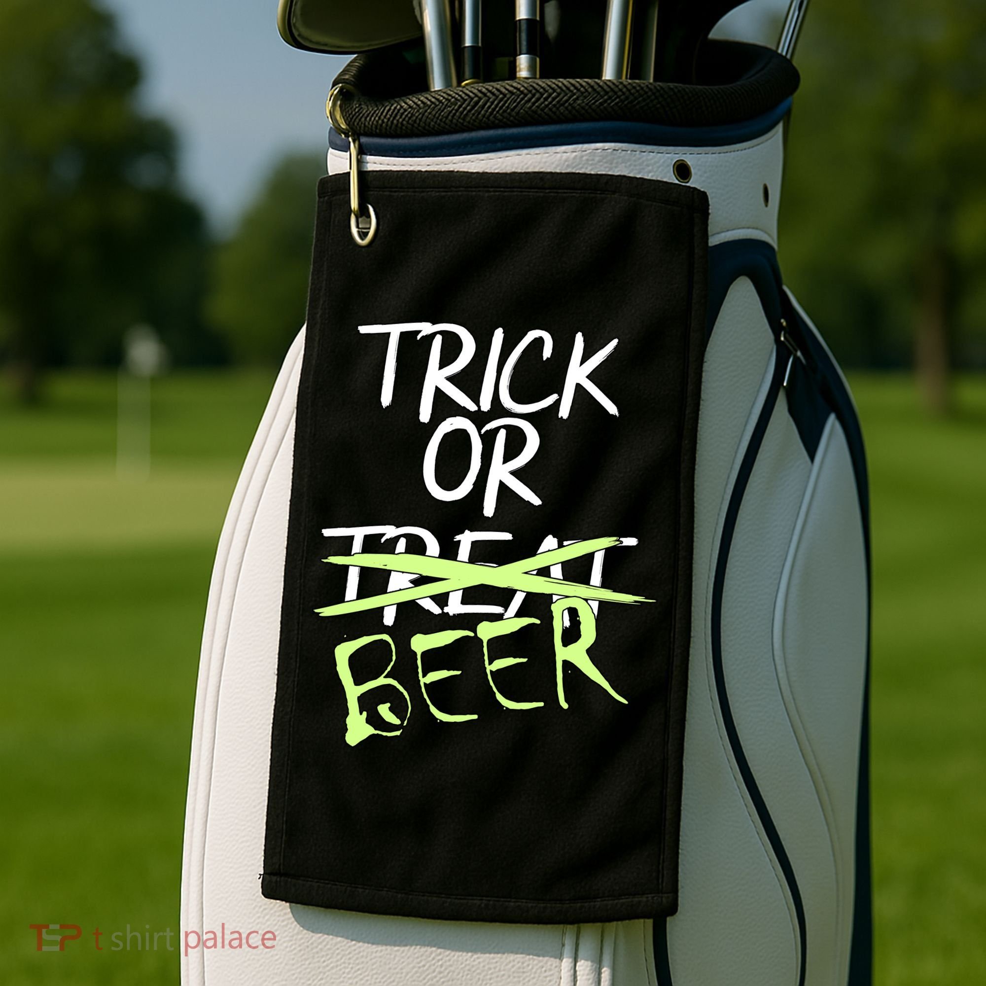 Trick or Beer Funny Halloween Party Golf Towel