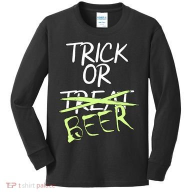 Trick or Beer Funny Halloween Party Kids Long Sleeve Shirt