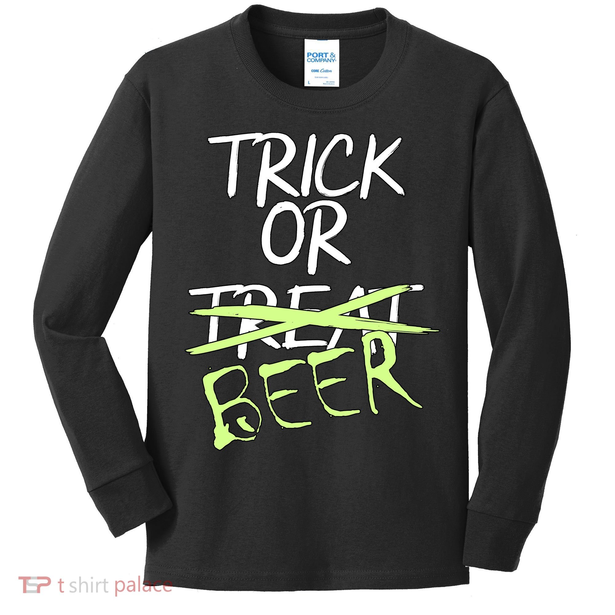 Trick or Beer Funny Halloween Party Kids Long Sleeve Shirt