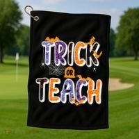 Trick Or Teach Funny Cute Halloween Golf Towel thumb 1