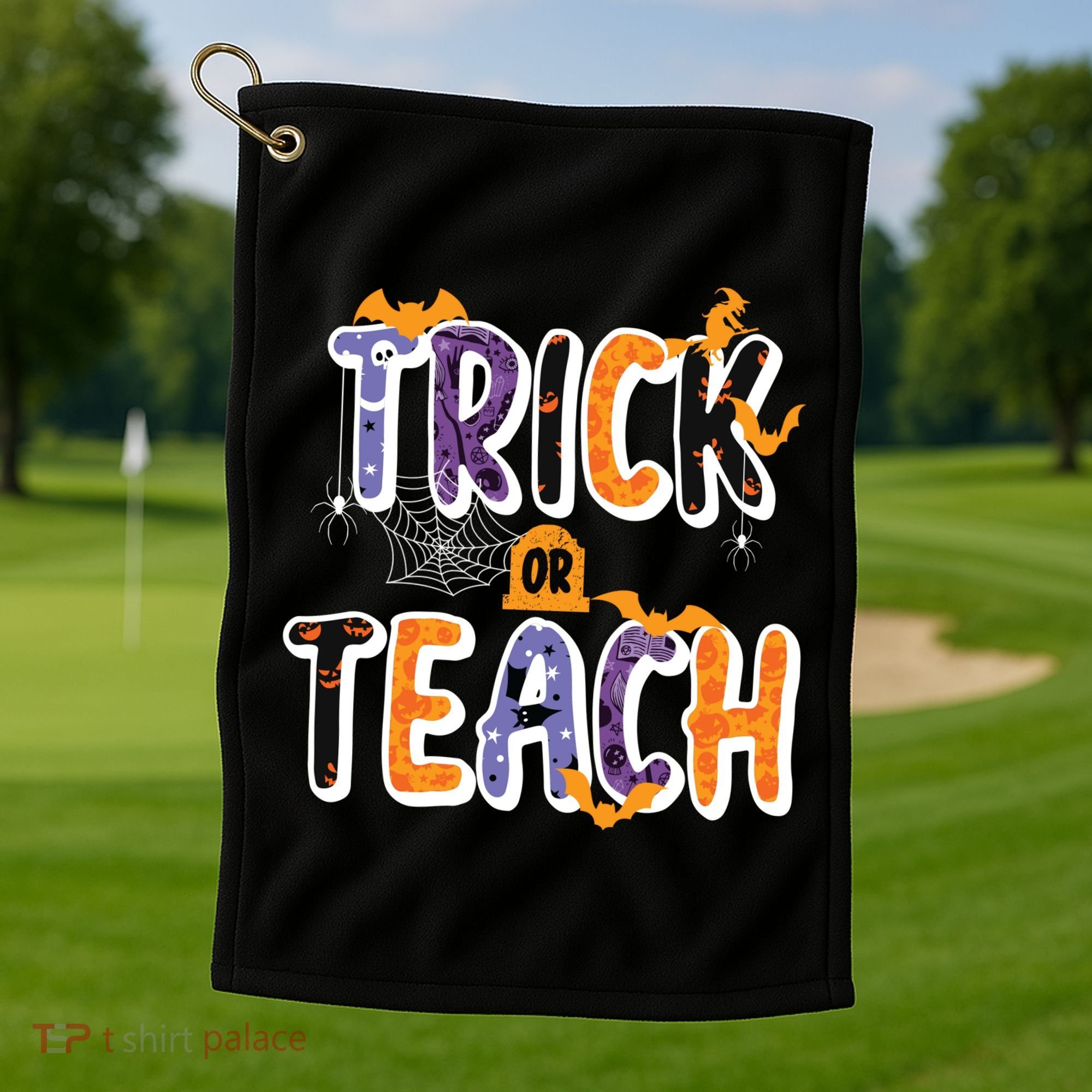 Trick Or Teach Funny Cute Halloween Golf Towel